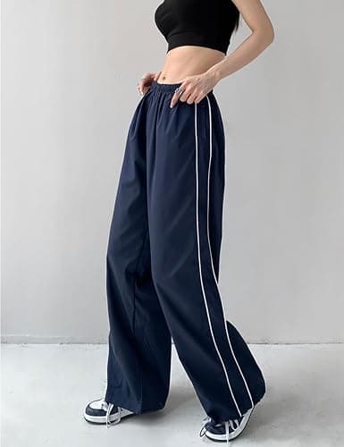 Shebote Womens Parachute Pants Wide Leg Baggy Pants Y2K Elastic Waist Jogger Sweatpants Track Pants Streetwear thumbnail 3