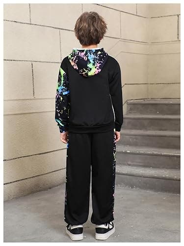 WDIRARA Boy's 2 Piece Outfits Colorful Graphic Print Long Sleeve Hoodie and Sweatpants Set Tracksuit thumbnail 3