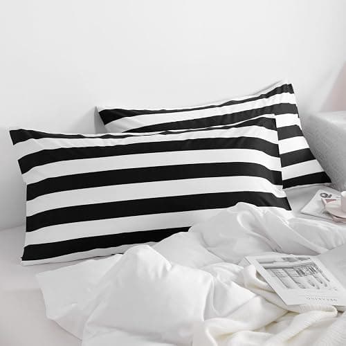 NTBAY Queen Striped Pillowcases Set of 2, 1800 Thread Brushed Microfiber Black and White Striped Pillow Cases, Super Soft and Cozy Envelope Closure 20x30 Pillowcases, 20x30 Inches thumbnail 4
