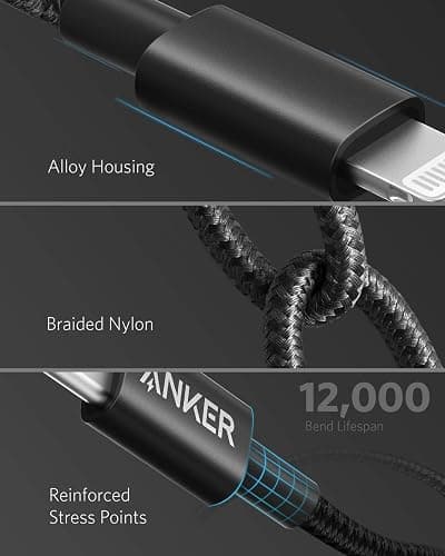 Anker New Nylon USB-C to Lightning Cable, 331 Cable, Fast Charging Cord (6ft, MFi Certified) for iPhone 13 13 Pro 12 Pro Max 12 11 X XS XR 8 Plus, AirPods Pro, Supports Power Delivery (Black) thumbnail 5