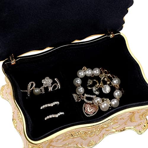 Hipiw Vintage Jewelry Organizer Box - Metal Trinket Storage Box Ornate Treasure Chest Box Jewelry Decorative box Keepsake Gift Box Case for Women,4.9"x3.4"x2.7" thumbnail 6