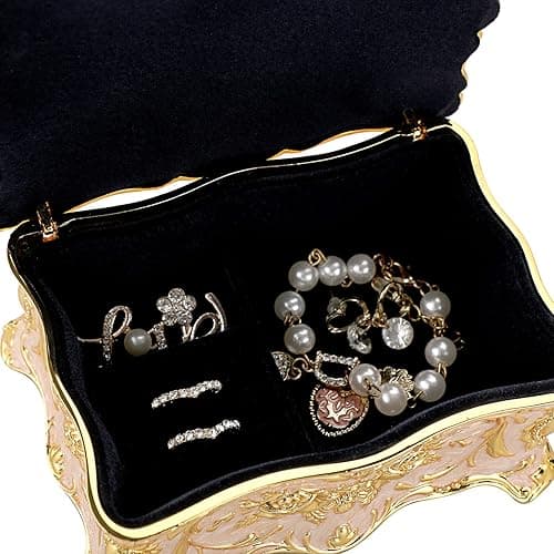 Hipiw Vintage Jewelry Organizer Box - Metal Trinket Storage Box Ornate Treasure Chest Box Jewelry Decorative box Keepsake Gift Box Case for Women,4.9"x3.4"x2.7" - M - Beige thumbnail 7