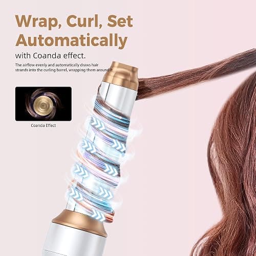 6 in 1 Air Styler Magic Hair Dryer Brush, Negative Ionic Blow Dryer Brush & 3 Heat Settings, Detachable Auto Curling & Straightening Volumizing, Frizz-Free Styling, Salon to Home Use (White-Pink) thumbnail 4