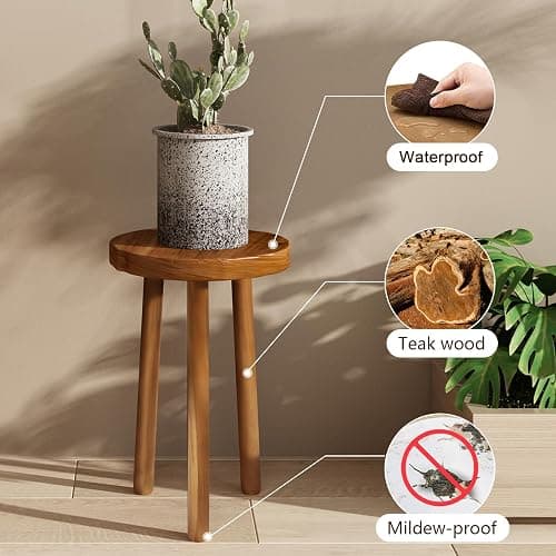 JOLLYMER 11.8" Round 18" Tall Wood Plant Stand | Teak Wood Accent Stool | Accent Table |Side Table thumbnail 4