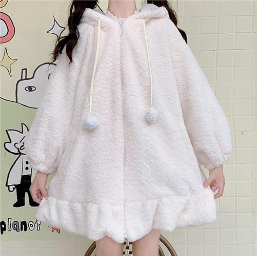 Women Bunny Ears Hoodie Kawaii Anime Aesthetic Cute Japanese Rabbit Fleece Jacket Sherpa Fluffy Fuzzy Coat Sweatshirt thumbnail 5