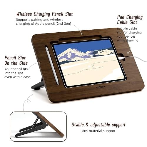 AFOOYO Bamboo Tablet Stand - Portable & Adjustable 5 Angles,Laptop Riser,Book Reading Stand,Compatible with 9.7/10.2/10.5/10.9/11 inches (Walnut Varnish) thumbnail 4