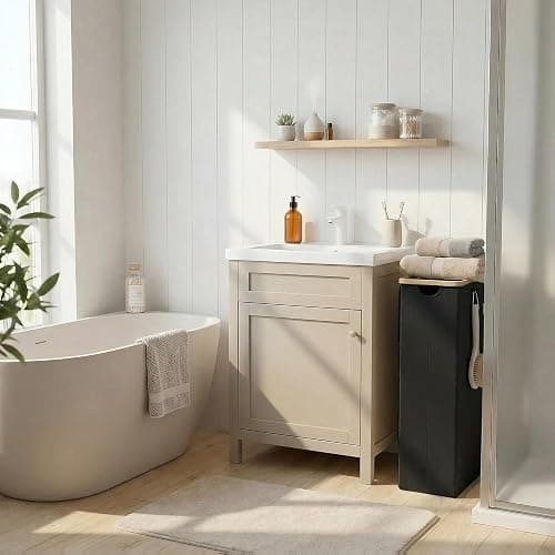 efluky Slim Laundry Basket with Lid, Narrow Laundry Hamper with Removable Bag, Skinny Dirty Clothes Basket with Bamboo Handles for Bathroom, Bedroom & Laundry Room, 75L Black thumbnail 2