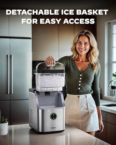 Silonn Nugget Ice Maker Countertop with Detachable Basket and Handle | Soft chewable nugget ice, 6-minute ice making, 33 lbs/24H, 40dB quiet operation, self-cleaning, compact countertop size thumbnail 2