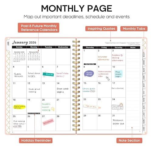 2026 Planner, Weekly and Monthly Calendar Planner, January 2026 - December 2026, Hardcover 2026 Calendar Planner Book with Tabs For Women & Men, Inner Pocket, Spiral Bound, Perfect for Office Home School Supplies - A5 (6.3" x 8.5"), Pink thumbnail 4