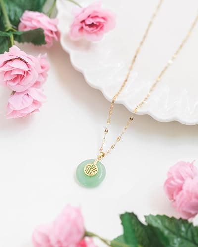 emmandsophie Green Jade Necklace | Authentic Good Fortune Pendant | Brushed Matte Finish | Unique Modern Design | Vintage Style Jade Necklace | Women's Jewelry Gift| Jade Necklaces for Women thumbnail 7