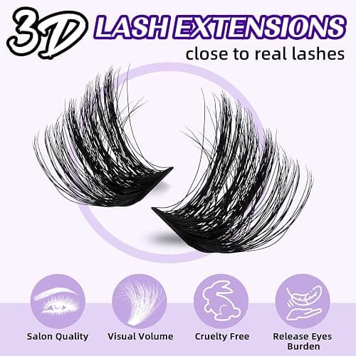 B&Q Fluffy Lash Clusters Kit 200D Mixed Volume Lash Clusters 10-18mm Individual Lashes Kit Salon-style Dramatic Thick eyelash extension 280pcs Suitable for Beginners Makeup at Home(KIT-200D) thumbnail 2