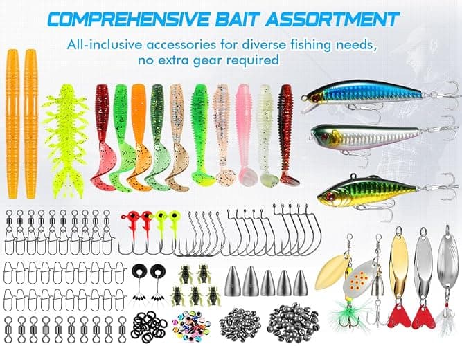 PLUSINNO Fishing Lures, 137Pcs Tackle Box with Tackle Included, Crankbaits, Spoon, Hooks, Weights & Other Accessories, Fishing Bait Lure Gear Kit Gift for Men Bass Freshwater thumbnail 9