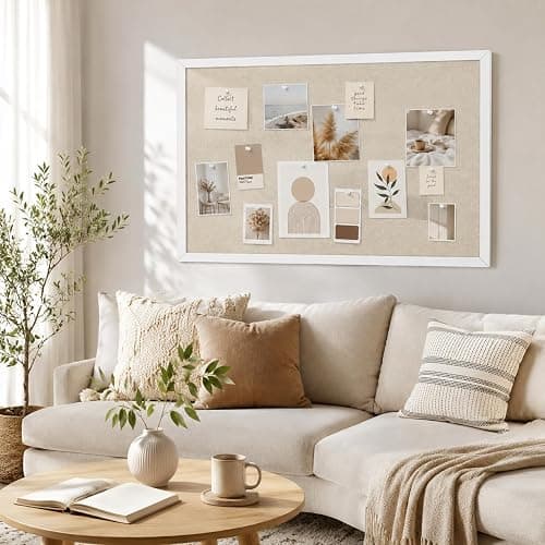 11"x14" White Framed Natural Wood Tone Bulletin Board, Pin Board | Linen corkboard texture. Premium cork boards for walls and pin board office organizer. thumbnail 8