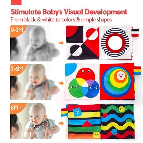 hahaland Baby Books 0-6 Months - 2PCS Infant Tummy Time Babies Toy | Newborn High Contrast Visual Development Sensory Book Baby Girl Boy Shower Birthday Easter Basket Stuffers thumbnail 4