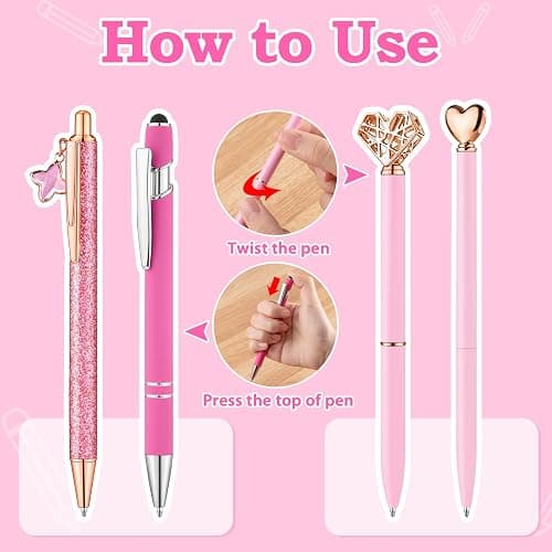 BESARME 4 Pcs Pink Pens for Women, Pink Gifts for Girls Bridal Shower Gifts for Women Diamond Pen Black Ink Cute Pens for School Office Supplies thumbnail 4