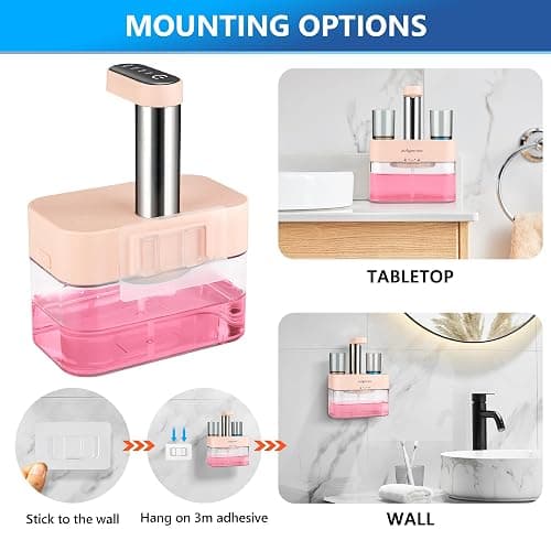 ZOFGENOW Upgraded Automatic Mouthwash Dispenser for Bathroom,Bathroom Accessories 17.6 FlOz Dispensers with Magnetic Cups,Adjustable Dispensing Levels, Pink thumbnail 6