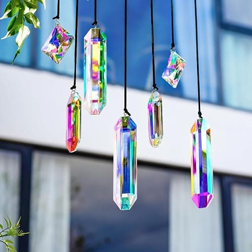 HDCRYSTALGIFTS Set 7 Crystal Sun Catcher Prisms, AB Colored Suncatcher Crystals Indoor Window Hanging Ornaments Rainbow Maker Prisms for Home Garden Decor thumbnail 4
