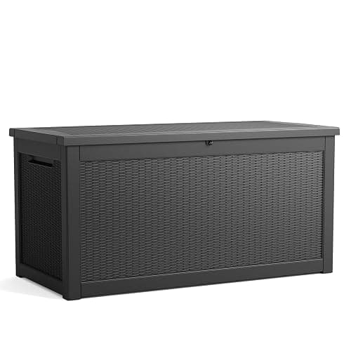 PatioZen 320 Gallon Resin Deck Box, Lockable Patio Outdoor Storage Box for Furniture, Garden Tools and Tools Storage, Waterproof Outside Storage Boxes - Black thumbnail 7