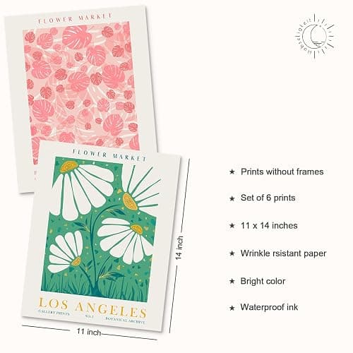 Habseligkeit Flower Market Posters for Room Decor Aesthetic, Danish Pastel Room Decor, Floral Wall Art Prints for Girs Dorm Aesthetic Decor Unframed, 11x14in, Set of 6 thumbnail 2