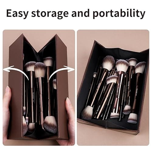 MAANGE 20 Pcs Makeup Brushes with Gift Box, Double-End Multi-functional Makeup Brushes for Blending Liquid Powder Concealer Cream Blush Buffe,CoffeeBrown thumbnail 7