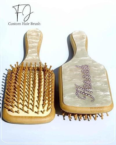 Custom Hair Brushes for Women,Personalized Hair Brush with Colorful Name,Customized Natural Wooden Bamboo Brush,Handmade Rhinestones Hairbrush for Massaging Scalp(Pearl White-Square) - Pearl White-Square thumbnail 6