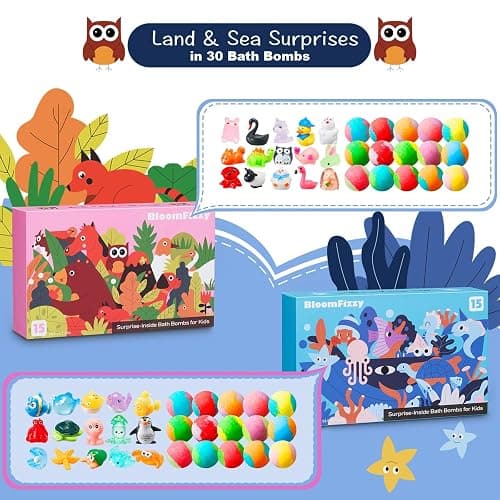 30 Kids Bath Bombs with Surprise Inside – Gift Set with 30 Unique Land & Sea Animal Toys, Fun, Educational, and Child-Safe Natural Bath Bombs with Toys, Great Gift for Kids’ Birthdays & Christmas thumbnail 2