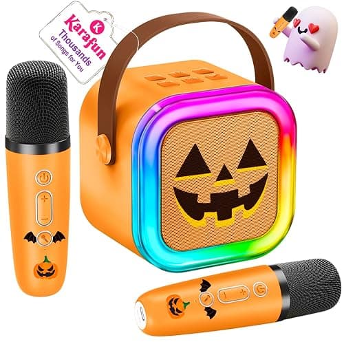 IROO Mini Karaoke Machine for Kids, Halloween Party Supplies & 2025 TOP Toy Gifts Ideas for Girls Boys Ages 4-12, Portable MP3 Player with 2 Wireless Mics for Birthday Christmas Singing Games(Pumpkin) - Image 1