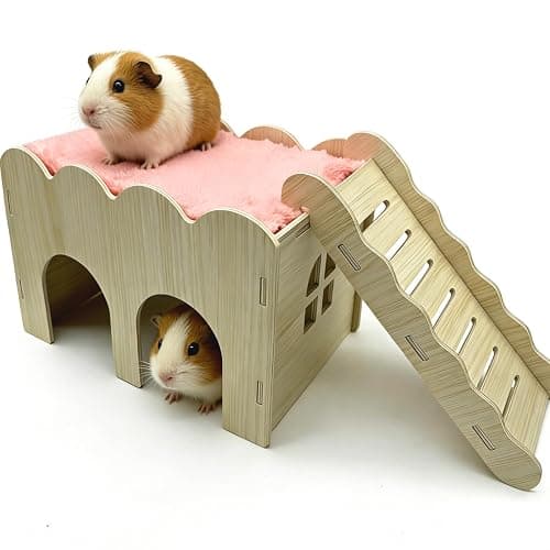 Guinea Pig Hideout Hamster Wood House Maze Platform Detachable Accessories with Ladder for Rat Hamster Squirrel Gerbil Sugar Glider - Image 1