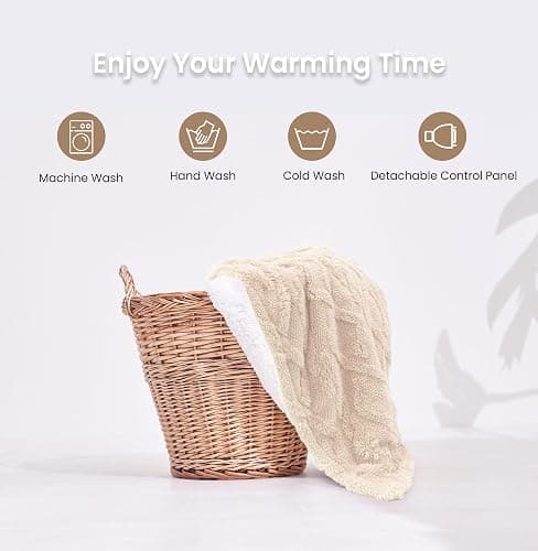 Aheadpret Heated Blanket-Electric Blanket 50"x60" Soft Heated Throw Blanket with 5 Heating Levels & 3 Hours auto-Off,Machine Washable (Beige thumbnail 7