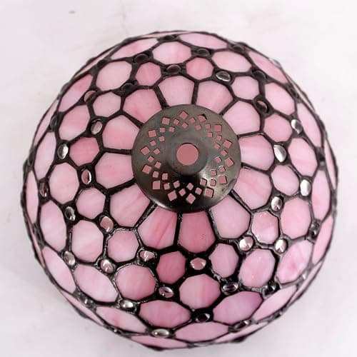 WERFACTORY Small Tiffany Lamp Desk Pink Stained Glass Pearl Bead Mushroom Table Lamp Bronze Mini Accent Lamp W8H11 Inch S005P Series thumbnail 6