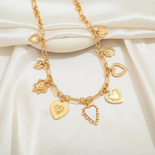 LILIE&WHITE Gold Cross Charms Necklace Trendy Heart Pendant Necklace Chunky Gold Necklaces Fashion Pearl Heart Flower Choker Necklaces Jewelry thumbnail 4