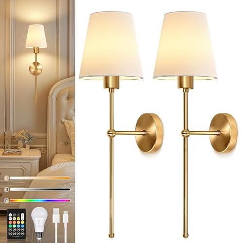 Ketom 2 Stück Wandleuchte Innen Akku, Wandlampe Innen LED Dimmbar, LED Wandleuchte Kabellos mit Fernbedienung, Timerfunktion, 3 Farbtemperaturen, 8 RGB Farben, Wandleuchte Ohne Stromanschluss, Gold - Image 1