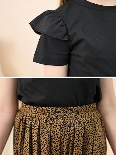 GORLYA Girls Clothing Sets Ruffle Trim Short Sleeve Tops Casual Printed Pleated Wide Leg Pants 2 PCS Outfit Suits 6-14Y thumbnail 6