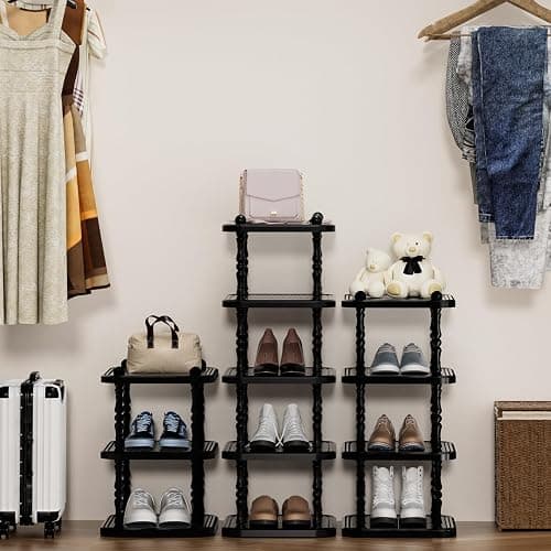 ZNYOPA 5-Tier Vertical Shoe Rack – Space-Saving Tall Narrow Shoe Organizer for Entryway, Closet, Stackable & DIY, Perfect for Small Rooms, Black thumbnail 4