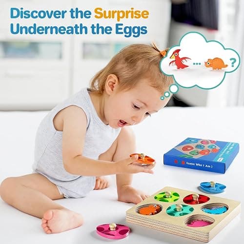 Montessori Toys for 1 2 Year Old Boys Girls Gifts: Wooden Shape Sorter & Color Match Baby Puzzles 12-18 Months - Dinosaur Matching Eggs Peg Puzzle for 1 2 Year Old Toddler Learning Activities thumbnail 3