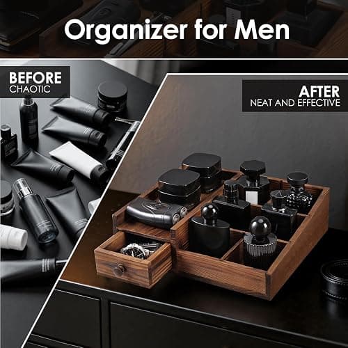 Organizer for Men,Bathroom Countertop Organizers,Perfume Organizer,Cologne Organizers,Bathroom Storage,Restroom Organization,Perfume Stand,GIFS for Men,Adjustable Partition(Bourbon Brown) thumbnail 6
