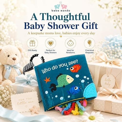 Fish Baby Books Toys, Touch Feel Cloth Crinkle Books for Babies,Baby Infant Toys 0-6, 6-12,12-18 Months,Newborn,Early Learning Education, Baby Gifts Shower for Boys Girls,Teething, Mirror,Shark Ocean thumbnail 9