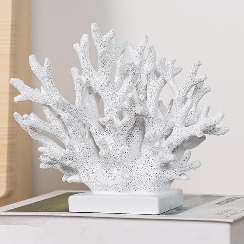 Elegondrar 5.8" H White Coral Decor, Resin Coral Statue, Nautical Decorations for Home, Bedroom, Bathroom, Living Room, Beach/Coastal/Ocean Themed Cabinet Shelf Tabletop Decor thumbnail 9