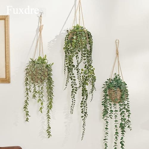 Fuxdre 3 Pack Mini Artificial Hanging Greenary Fake Hanging Plants in Basket for Wall Living Room Decor Bathroom Shelf Home Indoor thumbnail 2