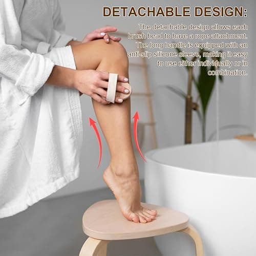 DEBETOOL Dry Brushing Set - Natural Boar Bristle Body & Face Brush, Wooden Long Handle Scrub Brush for Cellulite & Lymphatic Drainage Body Care, Detachable, 3 Brush Heads thumbnail 6