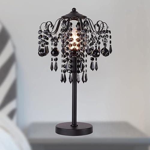 MEIXISUE Small Black Crystal Bedside Table Lamp End Table Lamp Nightstand Lamp Desk Lamps for Bedroom Living Room Office H20.4'' W11.81'' 1-Light E26 - Image 1