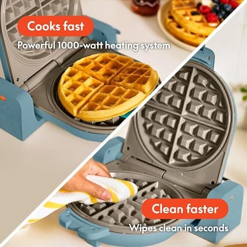 bella Flip-n-Store Waffle Maker, EverGood™ Ceramic Nonstick Coating, Fits-anywhere™ Kitchenware, Power Indicator Light & Touch Handle, 7” Wide & 1" Deep Plates, 1000 Watt, Surf thumbnail 5
