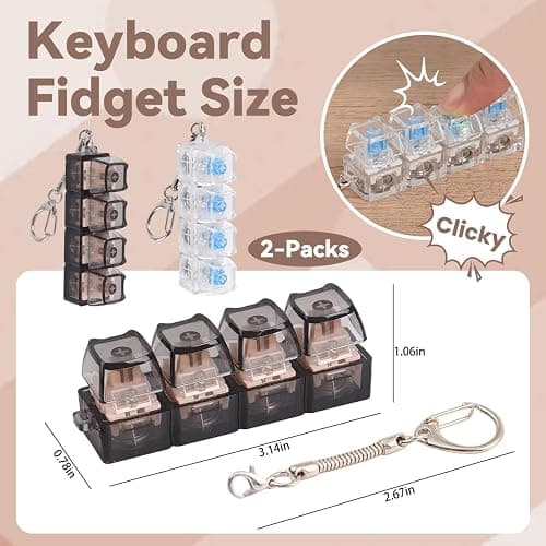 2 Pcs Keyboard Fidget Toy, Loud & Silent Fidget Keychain with LED Lights, Stress Relief Clicker Fidget Keyboard, Boost Focus and Calm Anxiety for Library Office Home (Cat) thumbnail 3