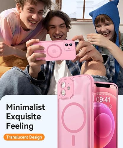 CANSHN Magnetic Compatible with iPhone 12 Case(6.1 Inch), Upgraded [Full Camera Protection] [Compatible with Magsafe] [Translucent Matte] Shockproof Protective Phone Case Cover,Pink thumbnail 7