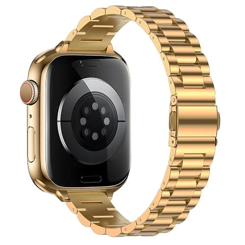 Tasikar Thin Metal Band Compatible with Apple Watch Band 49mm 46mm 45mm 44mm 42mm Women Stainless Steel Replacement Strap Compatible with iWatch Ultra SE Series 10 9 8 7 6 5 4 3 2 1, Gold thumbnail 2