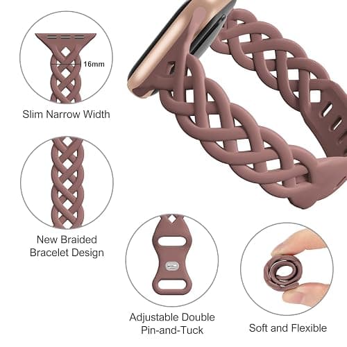 Slim Silicone Bands Compatible with Apple Watch Band 40mm 38mm 41mm 44mm 45mm 42mm Women Floral Breathable Braided Lace Thin Sport Strap Replacement Wristbands for iWatch SE Series 9 8 7 6 5 4 3 2 1 thumbnail 3