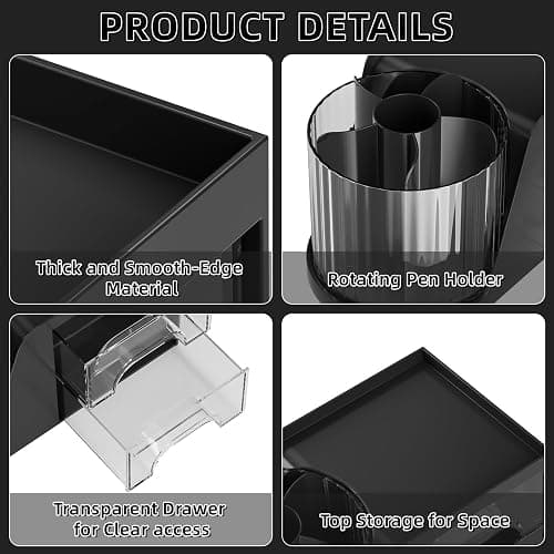 Marbrasse Desk Organizer with 2 Drawer, 360°Rotating Pen Holder, Desk Organizers and Accessories with 6 Slots Pencil Holder + 2 Drawer, Art Supply Storage Box Caddy for Office (Black) thumbnail 5