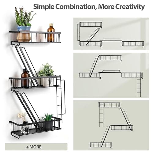 SweetSage Fire Escape Wall Shelf - New York Decorative Ladder Shelf, Wall Art Floating Shelf Black Metal Shelves for Bedroom, Home Office Storage and Display (3-Tier) thumbnail 6