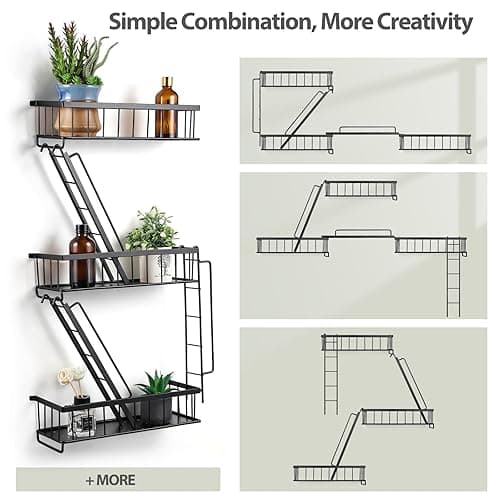 SweetSage Fire Escape Wall Shelf - New York Decorative Ladder Shelf, Wall Art Floating Shelf Black Metal Shelves for Bedroom, Home Office Storage and Display (3-Tier) - Black thumbnail 6