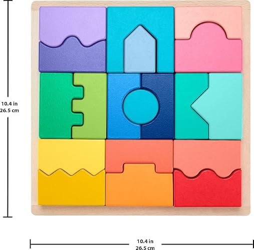 Fisher-Price Wood Toddler Toy Interlocking Blocks Stacking Jigsaw Puzzle with 20 Wooden Pieces for Kids Ages 18+ Months thumbnail 2